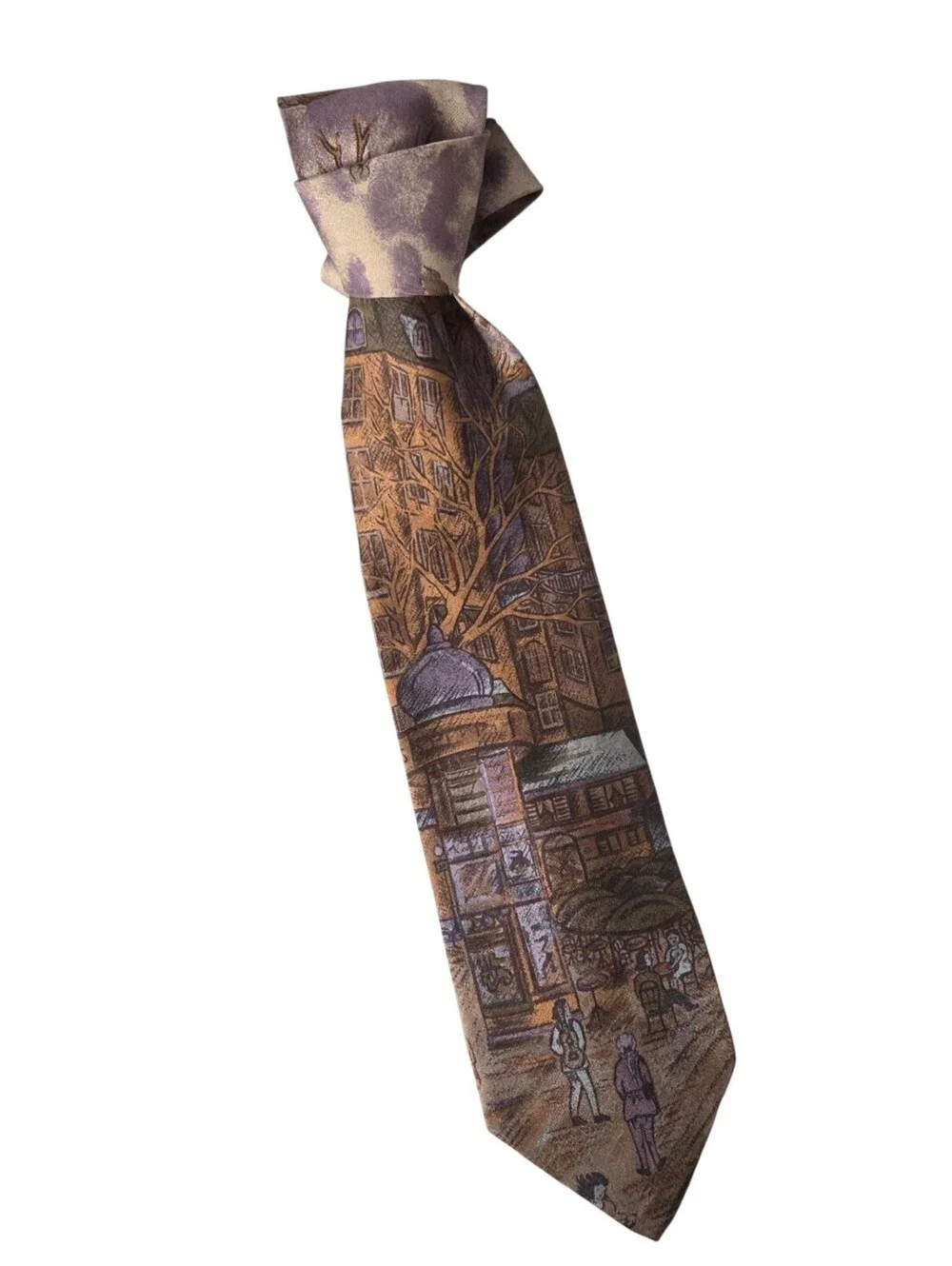 SECOURS Authentic Vintage Paris French Scenary Silk Necktie Made In Italy NWOT